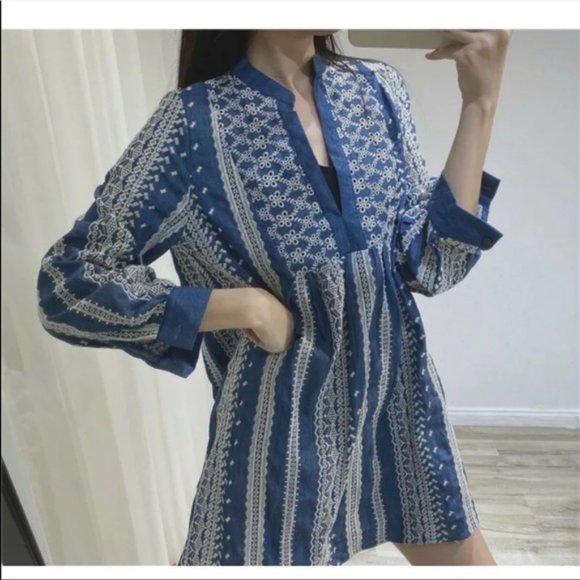 Zara Dresses & Skirts - ZARA EMBROIDERED MINI DRESS BLUE - 4786/057